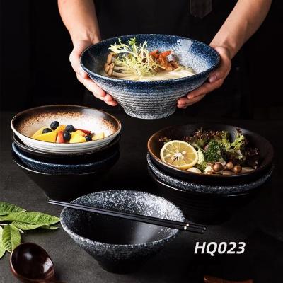 China Viable Large Capacity Japanese Ceramic Ramen Bowl Soup Round Porcelain Bowl Ceramic Salad Bowl For Restaurant Hotel Home for sale