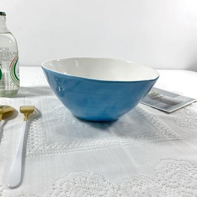 China Large Capacity Viable Colorful Blue Ceramic Ramen Bowl Soup Round Porcelain Bowl Design Fashion Ceramic Salad Bowl for sale