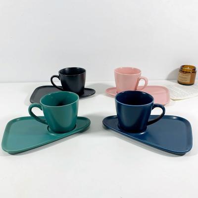 China Stocked Colorful Ceramic Latte Cup In Stock Porcelain Cappuccino Cup And Saucer Cup With Saucer Set for sale