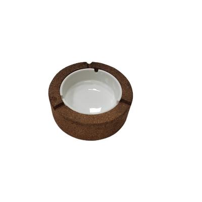 China Creative Custom Logo Printed Cork Ceramic Cigarette Ashtray Environmental Protection Shape Natural Wholesale Cigar Ashtrays for sale