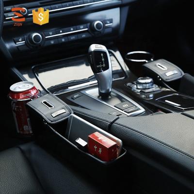 China New Design Wholesale Waterproof Gap Leather Car Seat Catcher Organizer Box with Coin Collect and Cup Holder for sale