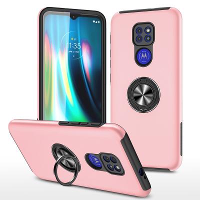 China Magnetic Anti-fall Dual Layer Hybrid TPU PC Phone Case For MOTO G9 Gaming Cover With Ring Holder for sale