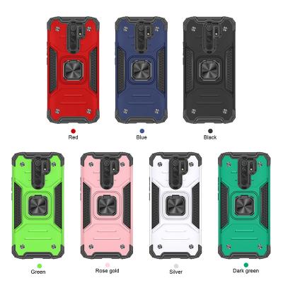 China Anti-drop For Redmi 9 Back Cover Shock Absorption TPU PC Main Phone Case With Magnetic Ring Kickstand for sale