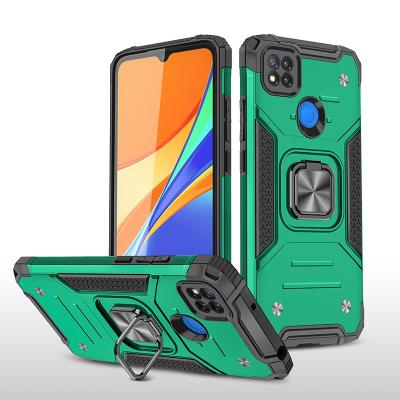 China Military Anti-drop Armor Shockproof TPU PC Phone Case For Redmi 9C Phone Cover With Magnetic Ring Kickstand for sale