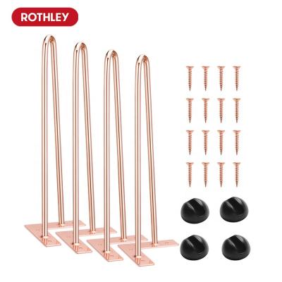 China EUROPEAN ROTHLEY 2 Rod Polished Copper Hairpin Legs Coffee Dining Table Legs 16 inch for sale