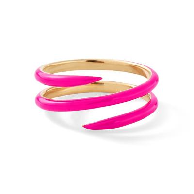 China TRENDY 14k Gold Classic Silver Neon Pink Enamel Band Rings for sale