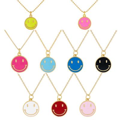 China FASHIONABLE 18K Gold Exquisite 925 Silver Enamel Spots Color Fashion Smiling Face Necklace for sale