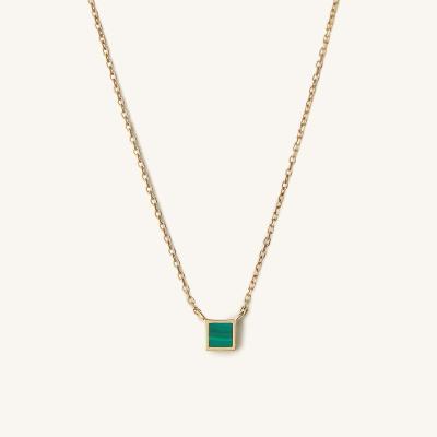 China FASHIONABLE Fine Jewelry 925 Sterling Silver 18K Gold Plated Stone Square Malachite Pendant Necklace Women for sale