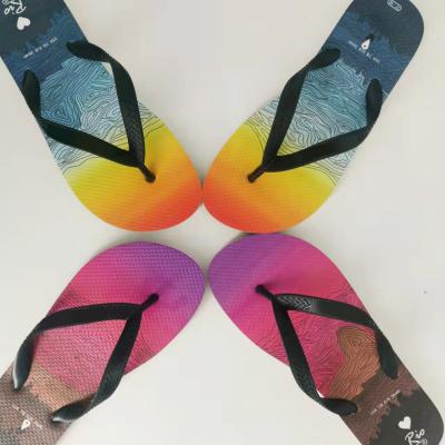 China 2021 Fashion Trend New Design High Quality Simple Strap Sunset Printed OEM Custom EVA Rubber Slippers Flip Flops Summer Beach For Unisex for sale