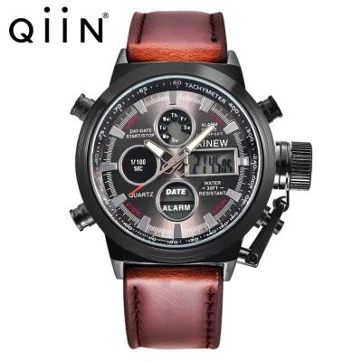 China XN1373 Alarm Men Watches Leather Band Dual Time Digital Quartz Wrist Watch for sale