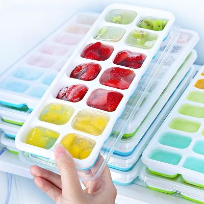 China New Style A0745 Silicone Stocked Ice Cream Tools Cube Mold Tray With 14 Rubber Lid for sale