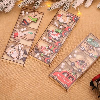 China Eco-friendly Cartoon Christmas Santa Claus Car Christmas Tree Decoration Pendant Wooden Decorations Accessories for sale