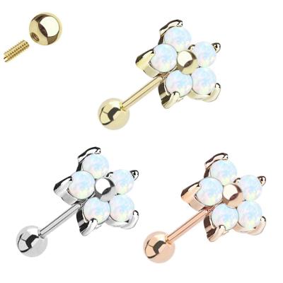 China Gold Opal Flower Cartilage Earring - helix, conch, tragus 14K solid gold piercing earrings natural opal earring for sale