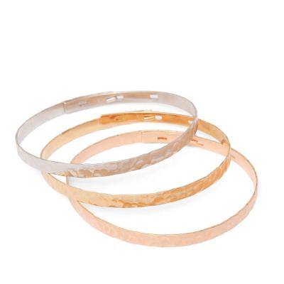 China FASHIONABLE Personalized Hammered Hammered Flat Jewelry 14K/18K Rose Solid Gold Adjustable Bracelet Bangle for sale