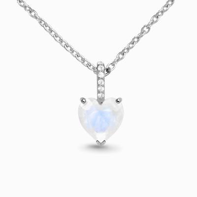 China Wholesale Rainbow Moonstone Moonstone Heart Necklace in Solid 14K Gold Women's Jewelry with Diamonds for sale