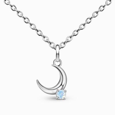 China Wholesale Rainbow Moonstone Necklace 14K White Gold Natural Moon Pendant With Birthstone Gemstone Jewelry For Women for sale