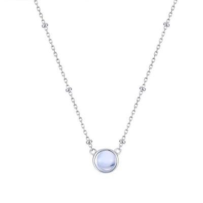 China Wholesale Simple Solid Gold Natural Moonstone 9K/10K/14K/18K Rainbow Moonstone Solitaire Necklace for sale