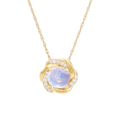 China Wholesale Solid Gold Moonstone Rainbow Jewelry Moonstone Rainbow Pendant Necklace 9K/10K/14K/18K/22K Real Fine Gold for sale