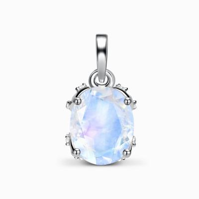 China Wholesale Natural 14K Solid Gold Rainbow Moonstone Harlow Rainbow Moonstone Pendant Necklace 8x10mm For Women for sale