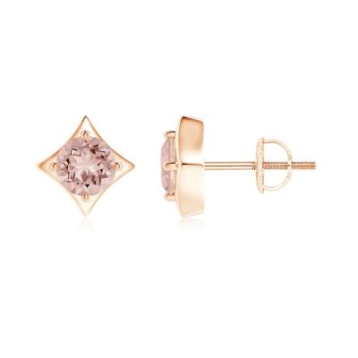 China Morganite Earrings Kite Fork Set Morganite Stud Earrings In 5mm Round 14K Morganite Earrings Rose Gold for sale