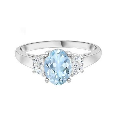 China White Gold Two Ring 14K Natural Blue Green Diamond Women Jewelry Oval Natural Gemstone Stone Ring for sale