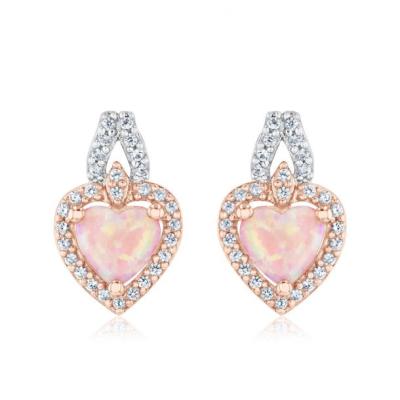 China Real CLASSIC Rose Gold And White Gold Earrings Like Natural Fire Opal With Multi Diamonds Heart Earrings for sale