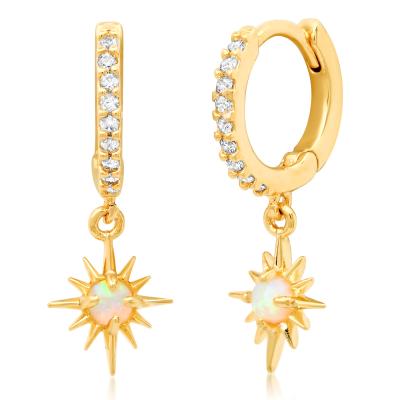 China Genuine Yellow Gold Opal With Diamond Starburst Hoops Huggies Earrings From CLASSIC Star Jewelry for sale