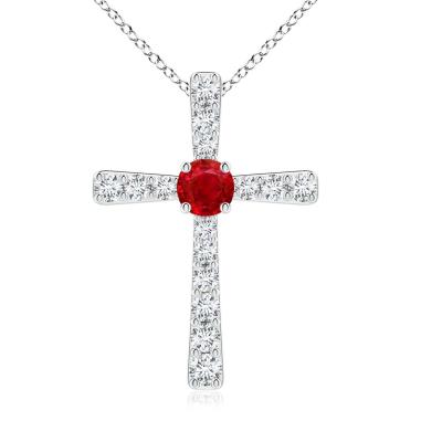 China CLASSIC Red Ruby Rhinestone Cross Pendant With Diamonds14k White Gold Necklace Design for sale