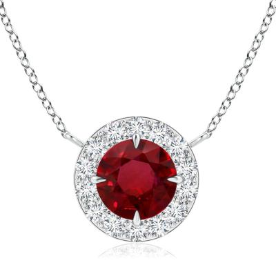 China Genuine GIA Certified Claw-Set 18k Gold CLASSIC Ruby Halo Necklace for sale