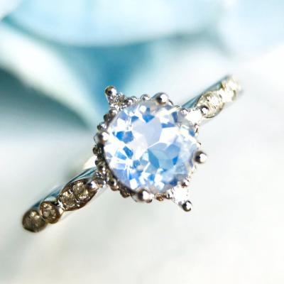 China Handmade Sky Blue Moonstone Ring Gemstone Engagement Ring Set 10K/14K/18K Gold Natural Jewelry for sale