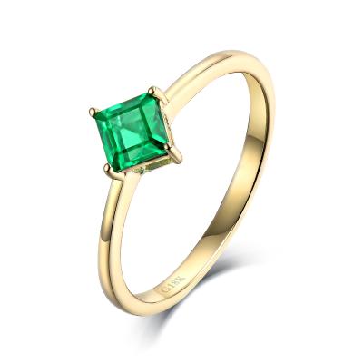 China Natural Stone Emerald Band Ring 14K Solid Gold Jewelry FASHIONABLE Green Solitaire Engagement Rings for sale