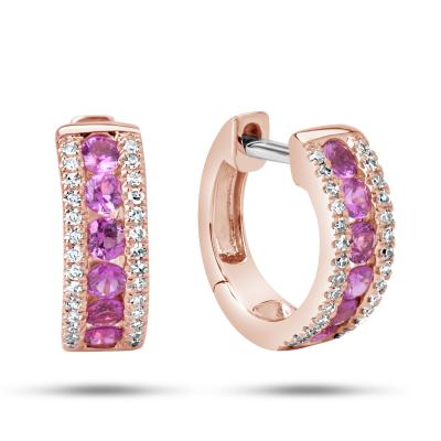 China CLASSIC 375 Real Solid Gold Rose Sapphire Earrings Crystal Sapphire Studs Hoop Earrings for sale