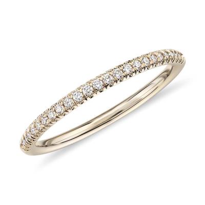 China TRENDY 14K Yellow Gold Pave Real Diamond Dainty Rings Simple Half Eternity Wedding Band Ring for sale