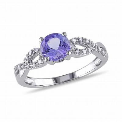 China Natural Tanzanite Rings Cross Setting Tanzanite Rings 14K White Gold Round Shape 8mm Natural Tanznaite Rings for sale