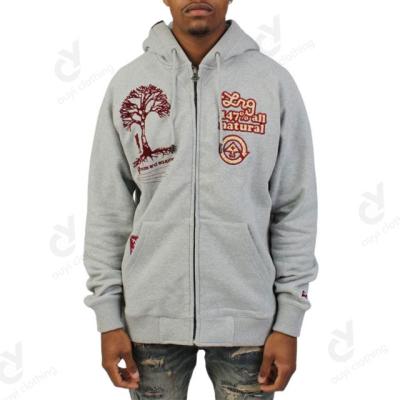 China Other Streetwear-Inspired Design Full-Zip Closure Embroidered Logos Adjustable Drawstring Hoodie Slightly Loose Silhouette Men Hoodies for sale