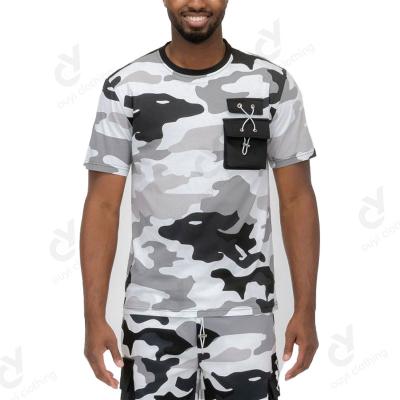 China Anti-wrinkle 2024 New Joggers Set Men Full Camo Toggle Tshirt Sport Gym Fitness Bodybuilding Workout Quick Dry Beach Male Summer Running Sets for sale