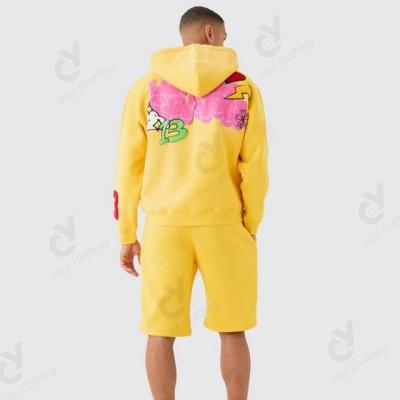 China Other Custom Oversized Zip Through 3d Embroidery Pattern Design Logo Pullover Hoodie Set Full Zip Up Puff Printing Hoodie Set for sale