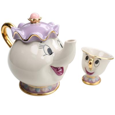 China Viable Ceramic Beauty and Beast Archie Soup Plate Pot Set Gold Plated Ceramic Ms. Teapot Teacup Teapot for sale