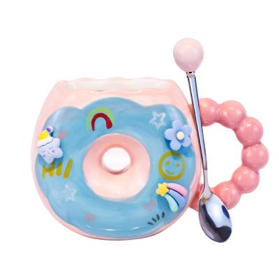 China Best Viable Selling Donut Mug Designed Beautiful Creative Ceramic Coffee Water Mug Pair Couples Girl For Women for sale