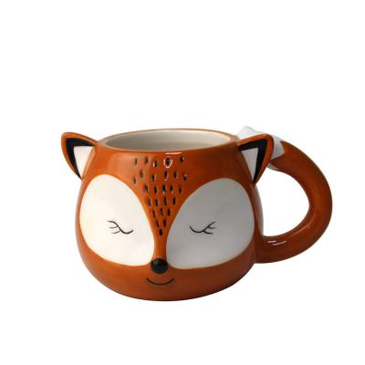 China Viable Custom Creative Painted Ceramic Mug 15oz Fox Mug Cartoon Dolomite Coffee Mug Logo Kids Mug Wholesale for sale