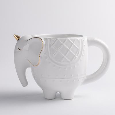 China New Arrival Ceramic Unicorn 3D Cup White Elephant Cup Custom Animal Shaped Water Mug Wholesale for sale