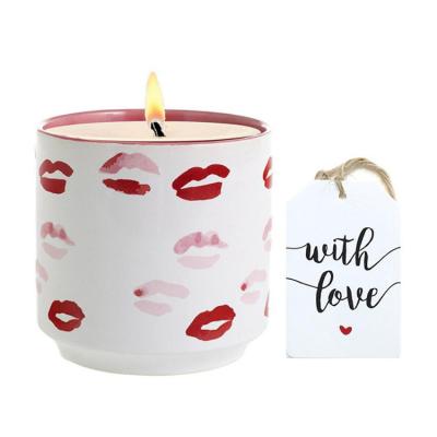 China Nordic home decoration fashion white ceramic candle jar, creative matte lips, custom crafts cup unique candle jar wholesale for sale