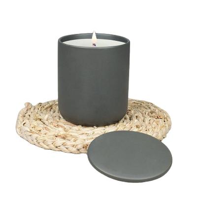 China Customization home wholesale matte maker decoration aromatherapy candle gray ceramic jar with cover decoration can for sale