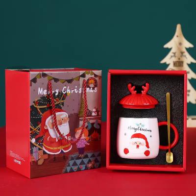 China Sustainable Christmas Ceramic Mug , Wholesale Christmas 420Ml Mugs Mug With Spoon&Lid Color Box For Present for sale