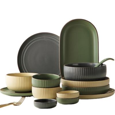 China Sustainable Nordic Ceramic Dishes Set Household Creative Simple INS Vertical Striped Dishes Combination Tableware Tableware Wholesale for sale