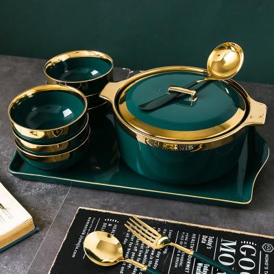 China Sustainable Hot Selling Product Green Ceramic Bowl Pot Plates Ceramic Dinner Sets for sale