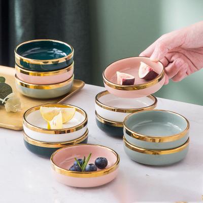 China Wholesale Ceramic Viable Snack Dish Porcelain Dish Vinegar Seasoning Dish Oil Rim Tray Household Sauce Jewelry Dessert Gold for sale