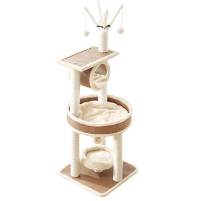 China Custom Stored Post and Jump Logo High Quality Wooden Scratching Logo Climbing Frame Cat Tree for sale