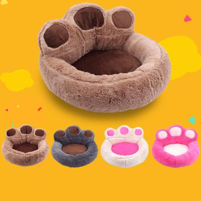 China 2022 Wholesale Luxury Corduroy Pet Bed Paw Shape Dog Bed Round Paw Shape Dog Material Trendy Stocked Material Cat Pet Bed for sale