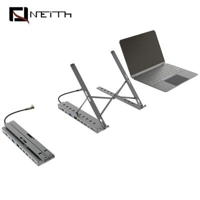 China Neith Adjustable Aluminum Laptop USB C 12 In 1 Multifunction Rechargeable VAG Hub PD HDMI SD Card DP Hub Rechargeable Adapter for sale